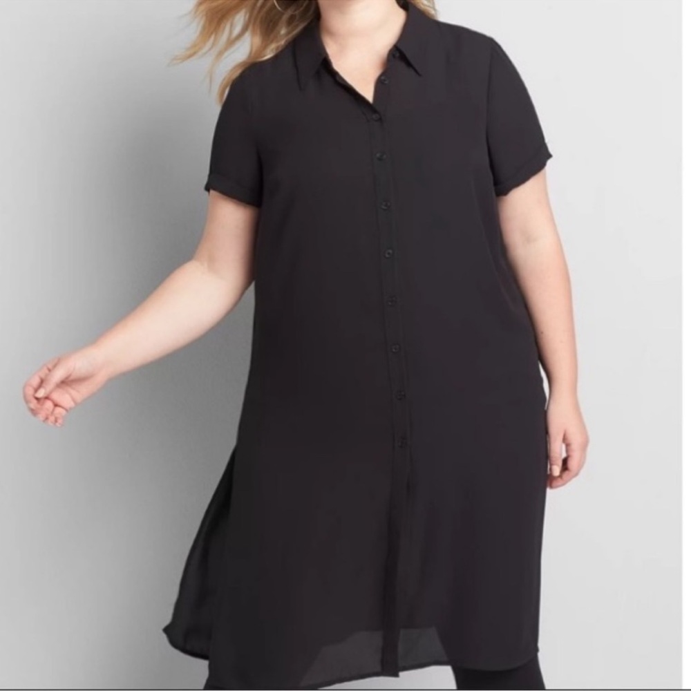 Lane Bryant Black Short Sleeve Button Up Shirt Dress NEW 18/20